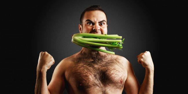 Powerful man with celery